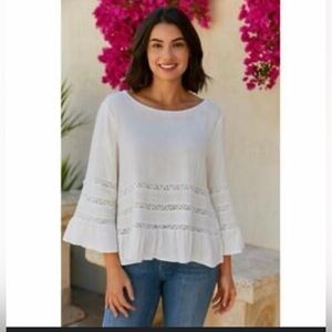 Gianni Bini White Blouse with Lace Accents size S